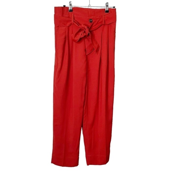 Madewell NEW Drapey Paperbag Tie Pants Red Women’s Size 2 High Waist Cropped - Picture 2 of 10
